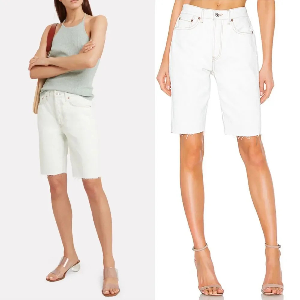RE/DONE 80'S Long Denim Shorts in Bleach‎ White